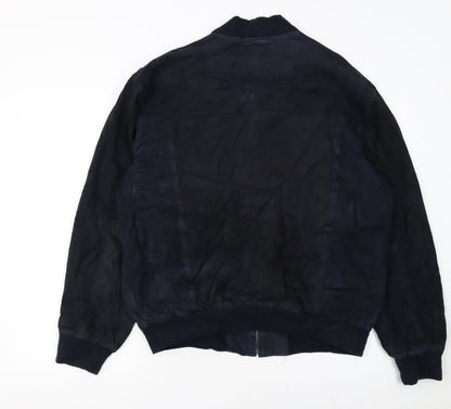 Giorgio Men's Blue Leather Bomber Jacket Size 44 Zip Up