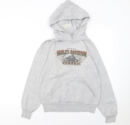 Front view of Harley-Davidson boys’ grey hoodie l 14-16 classic pullover motorcycle print
