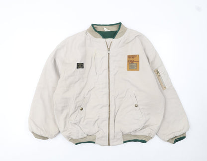 Additional front view of Tony Boy boys’ beige 14 years cotton retro zip jacket