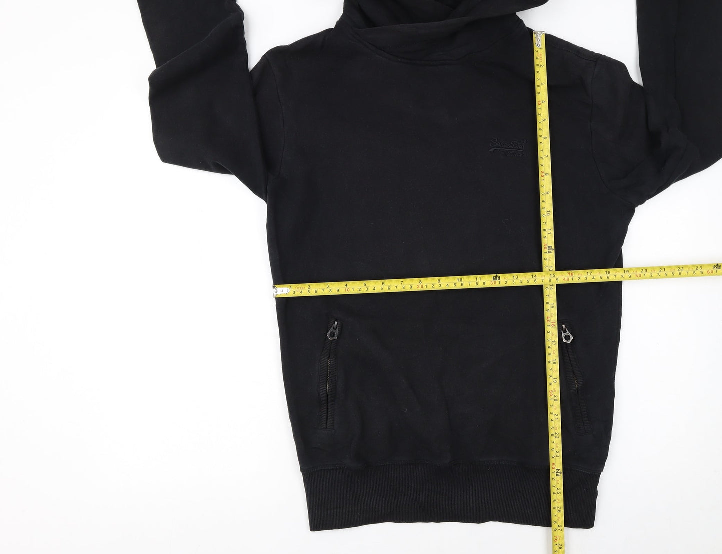 Superdry Men’s Black Pullover Hoodie Size S Regular Fit Fleece