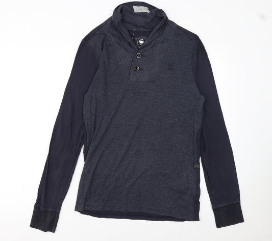 G-Star RAW Men's Blue Long Sleeve Henley Cotton T-Shirt Size M