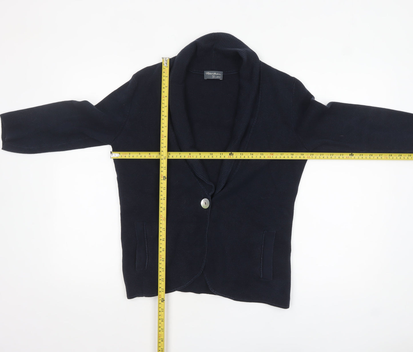 Peter Hahn Women’s Blue Cotton Shawl Collar Cardigan Size 12