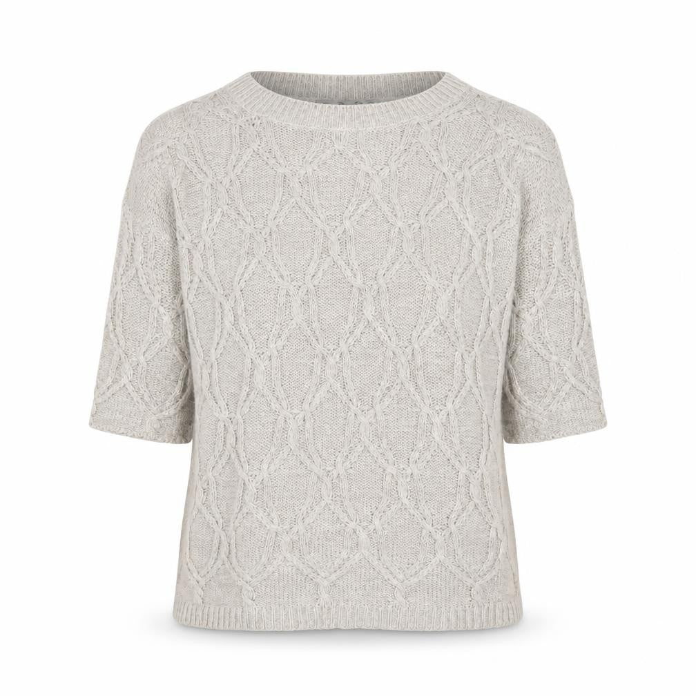 Zara Women Beige Cable Knit Short Sleeve Crew Neck Jumper Size 8