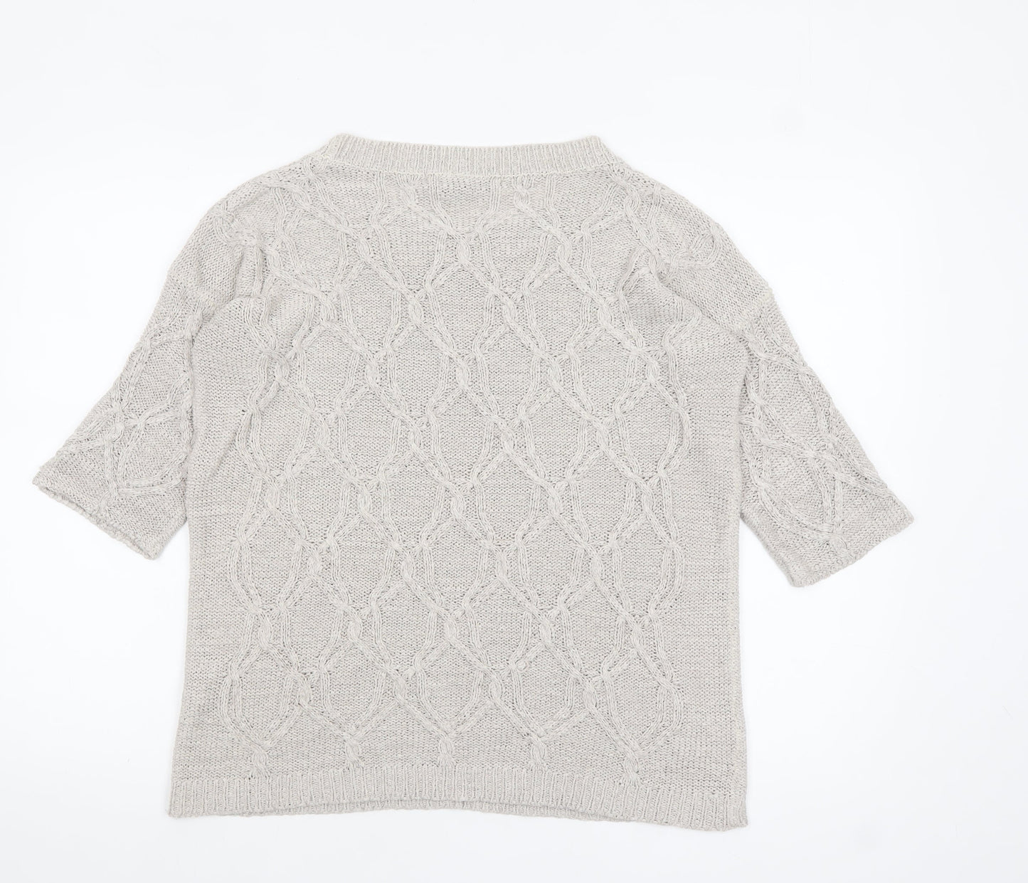 Zara Women Beige Cable Knit Short Sleeve Crew Neck Jumper Size 8