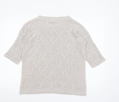 Zara Women Beige Cable Knit Short Sleeve Crew Neck Jumper Size 8