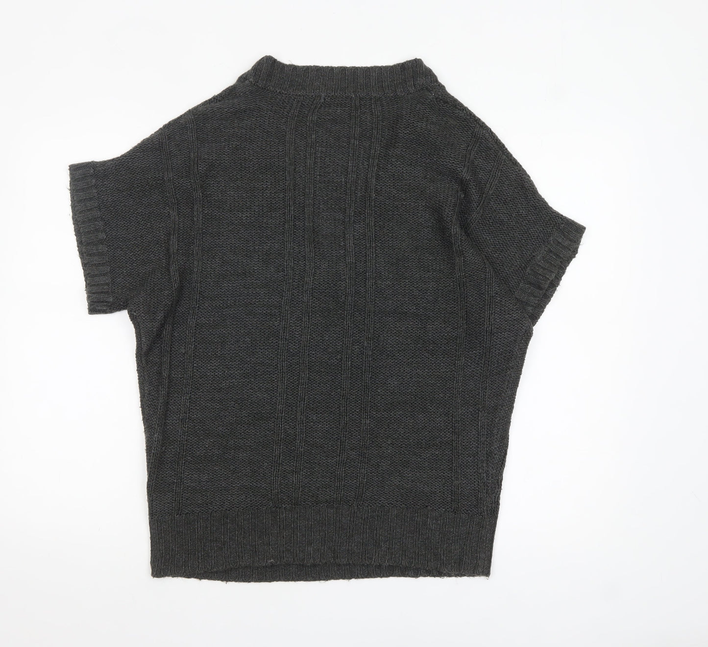 TU Women’s Grey Cable-Knit V-Neck Short Sleeve Jumper Size 10