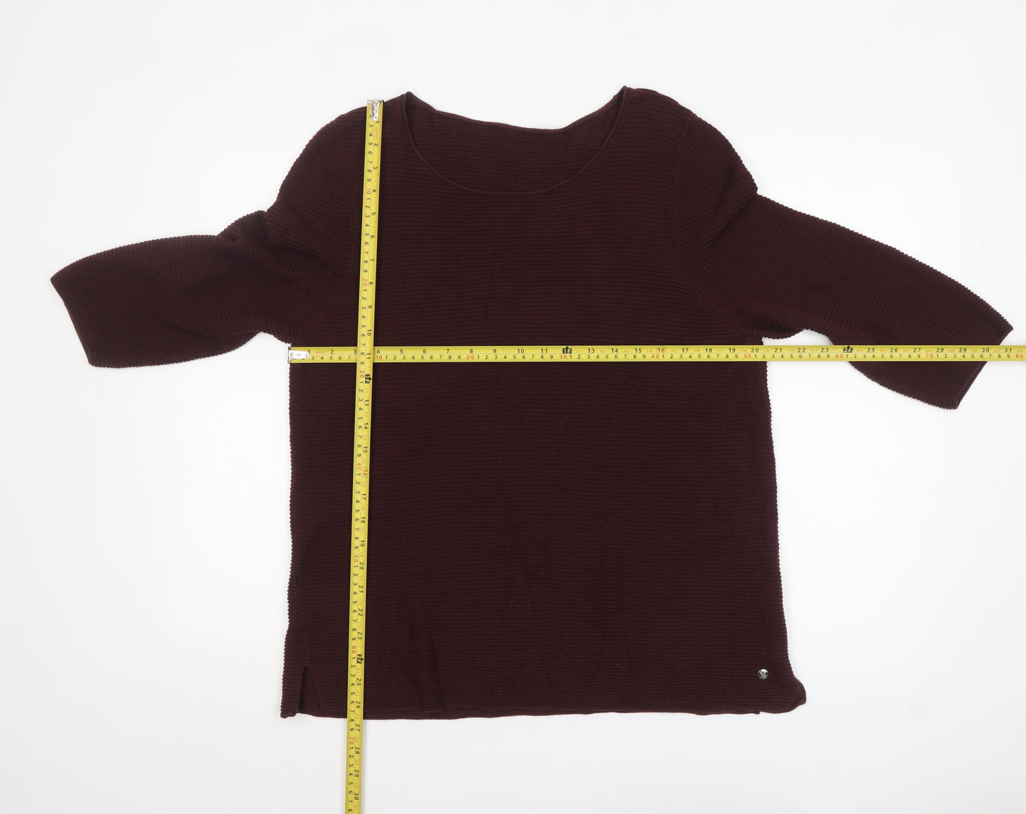 Monari Women's Brown 3/4 Sleeve Cotton Blend Pullover Jumper Size 18