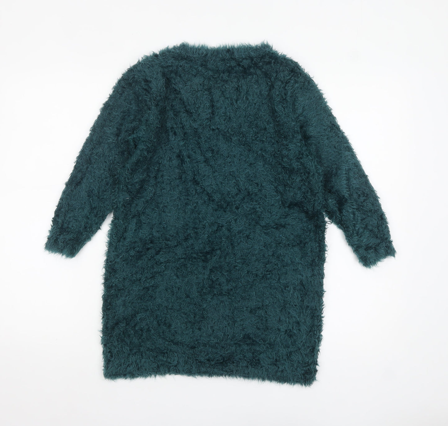 F&F Women’s Green Long Sleeve Fuzzy V-Neck Pullover Jumper Size 12