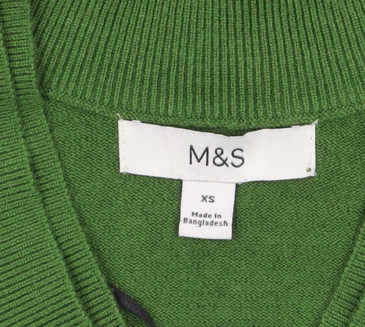 Marks and Spencer Women Green V-Neck Knit Jumper XS