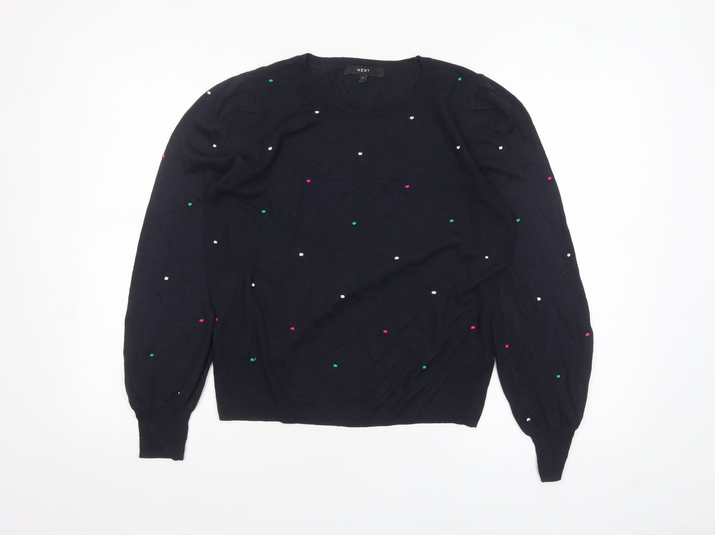 NEXT Women Blue Polka Dot Wool Blend Crew Neck Jumper M