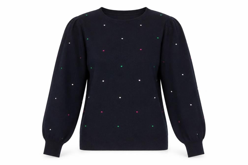 NEXT Women Blue Polka Dot Wool Blend Crew Neck Jumper M