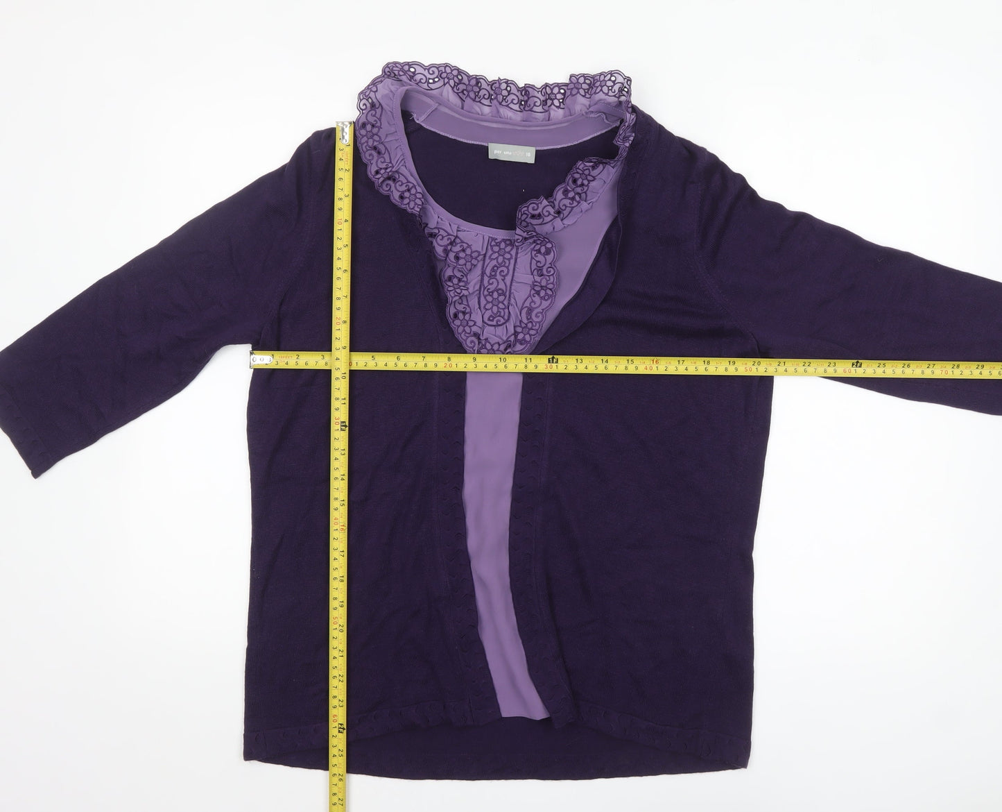 Marks and Spencer Womens Purple 3/4 Sleeve Lace Trim Cardigan Size 18