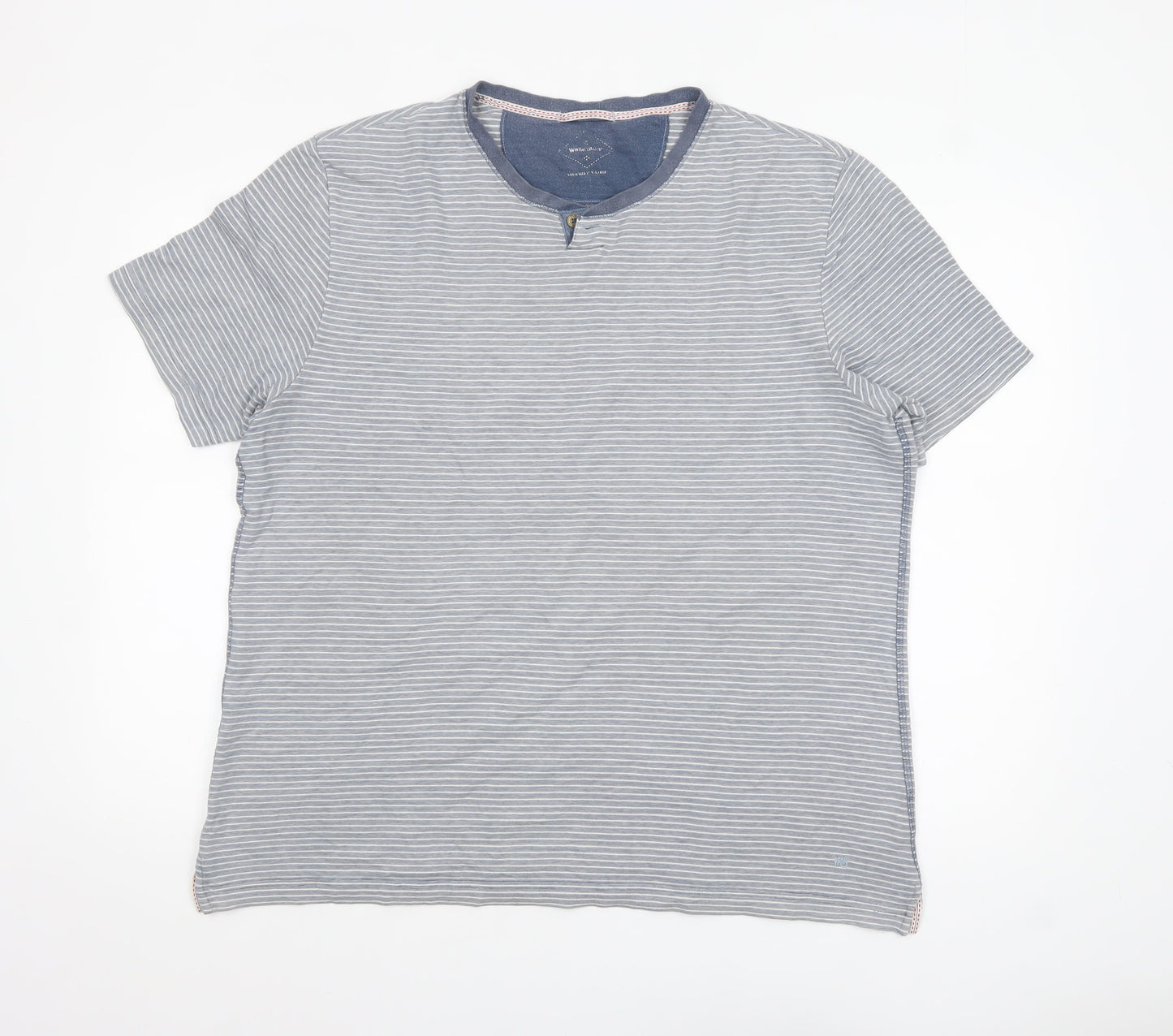White Stuff Men's Blue Striped Cotton Crew Neck T-Shirt Size L