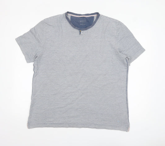 White Stuff Men's Blue Striped Cotton Crew Neck T-Shirt Size L