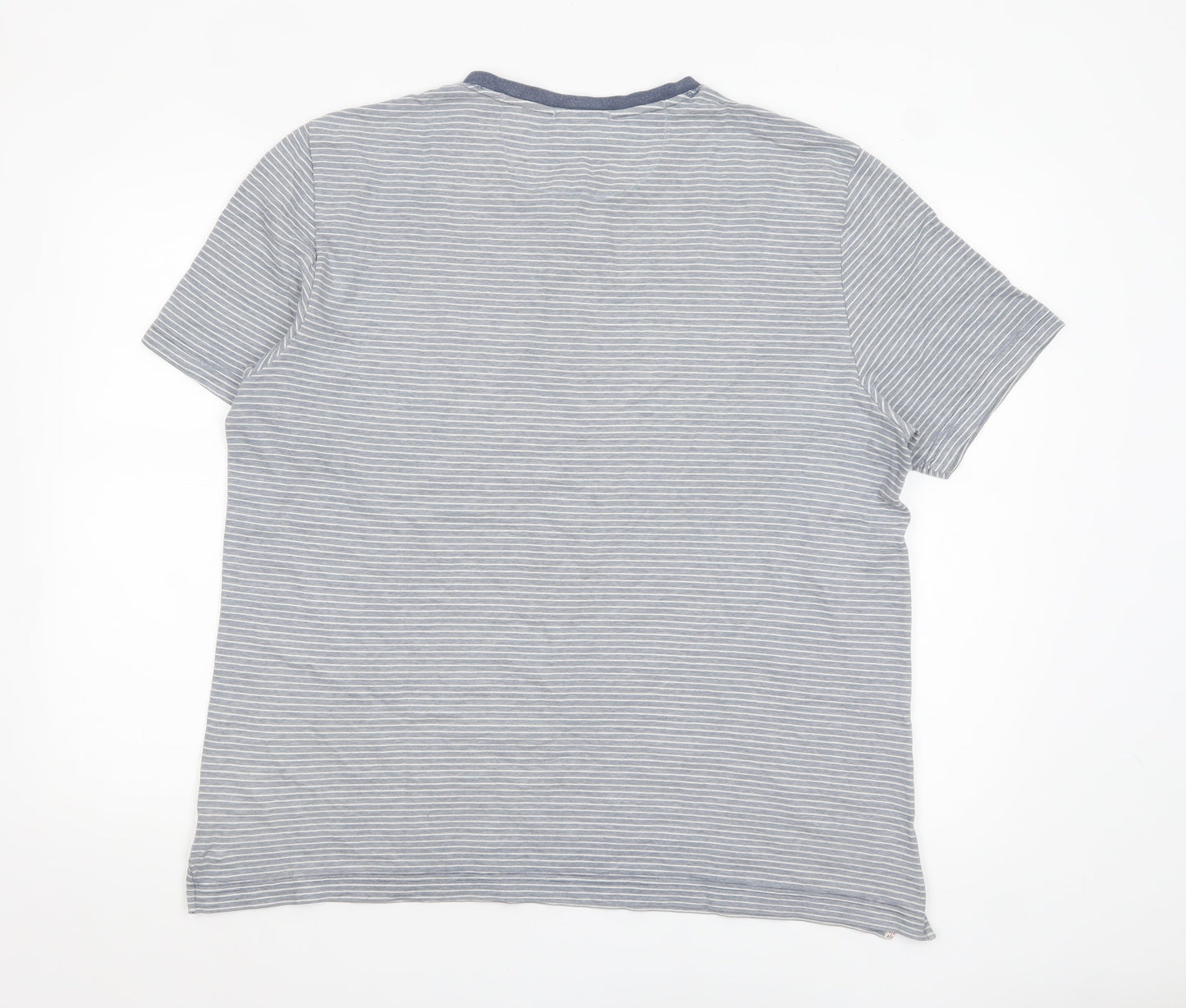 White Stuff Men's Blue Striped Cotton Crew Neck T-Shirt Size L