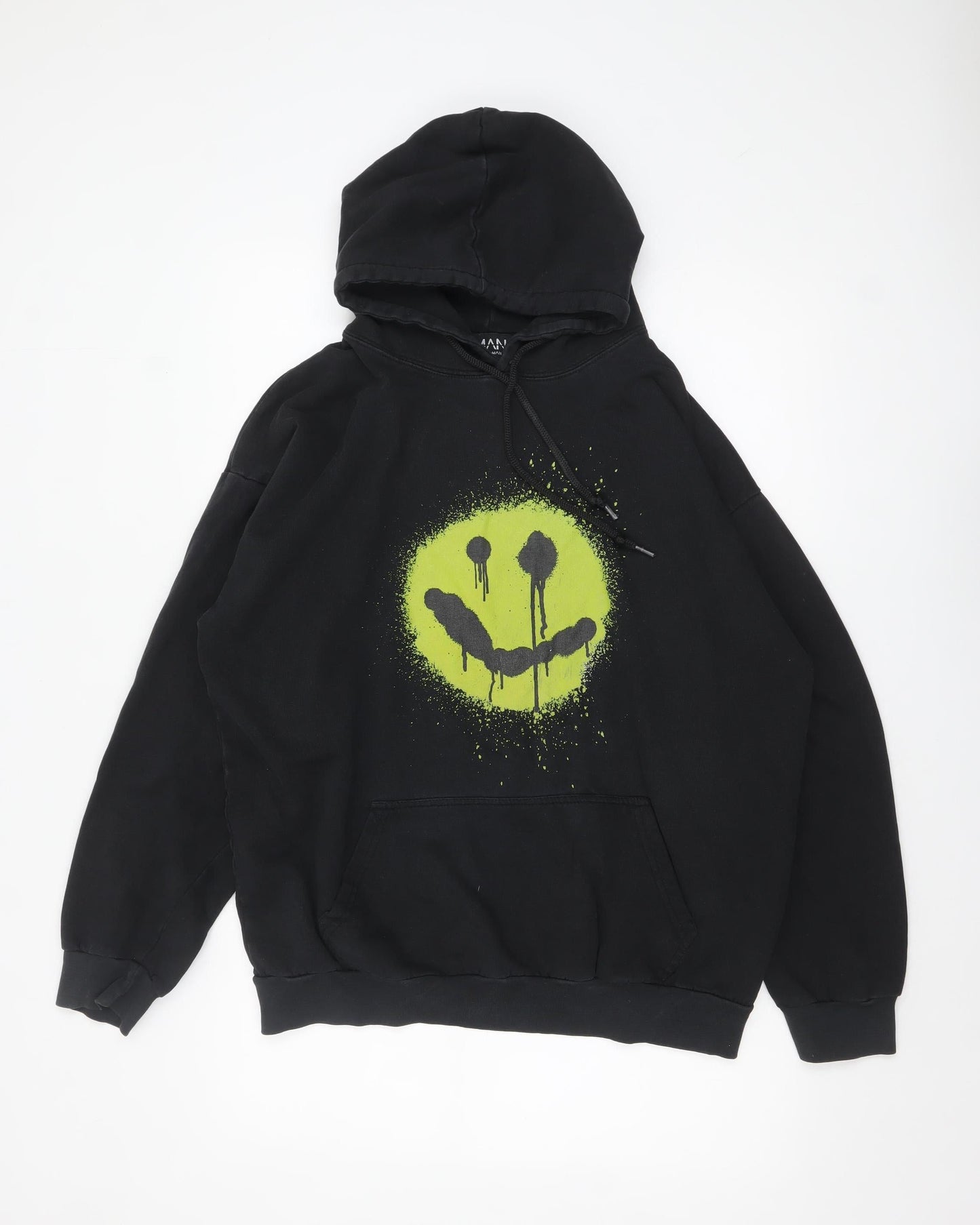 boohooMAN Men's Black Hoodie Medium Graphic Print Pullover