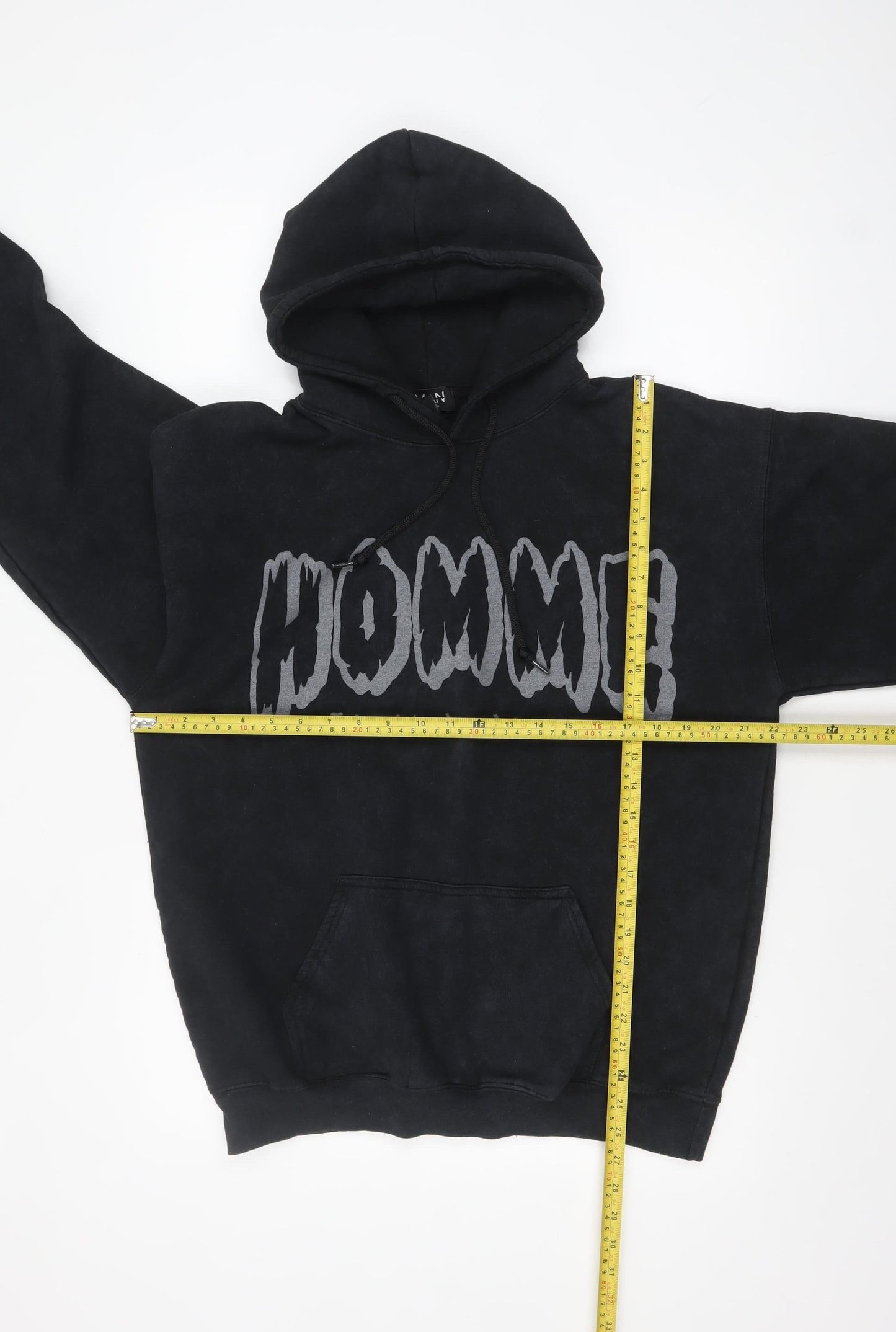 boohooMAN Mens Black Pullover Hoodie S Graphic HOMME Print Cotton Blend