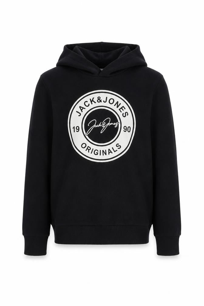 Jack & Jones Boys Black Pullover Hoodie 14 Years Cotton Blend Logo Print