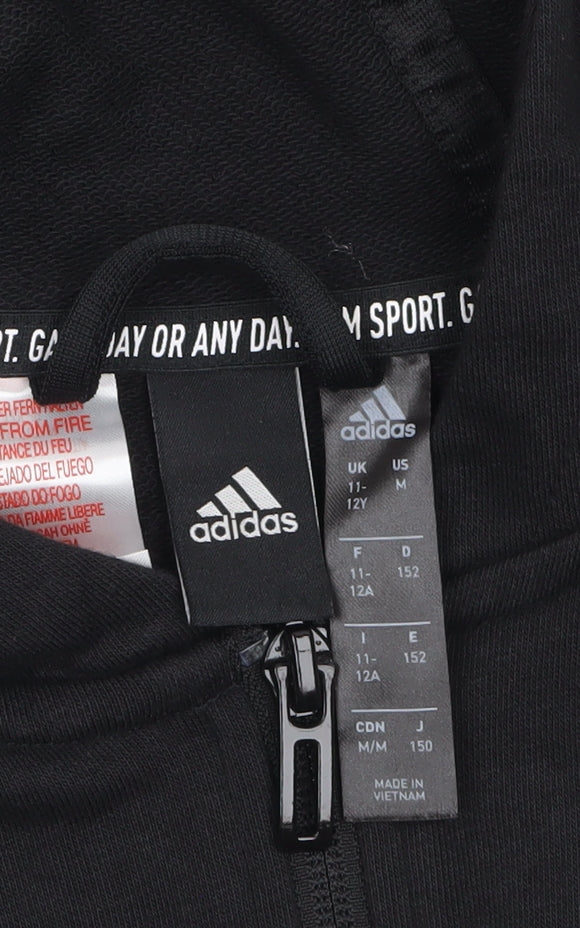 Adidas Boys Black Full Zip Hoodie 11-12 Years Hooded Sweatshirt