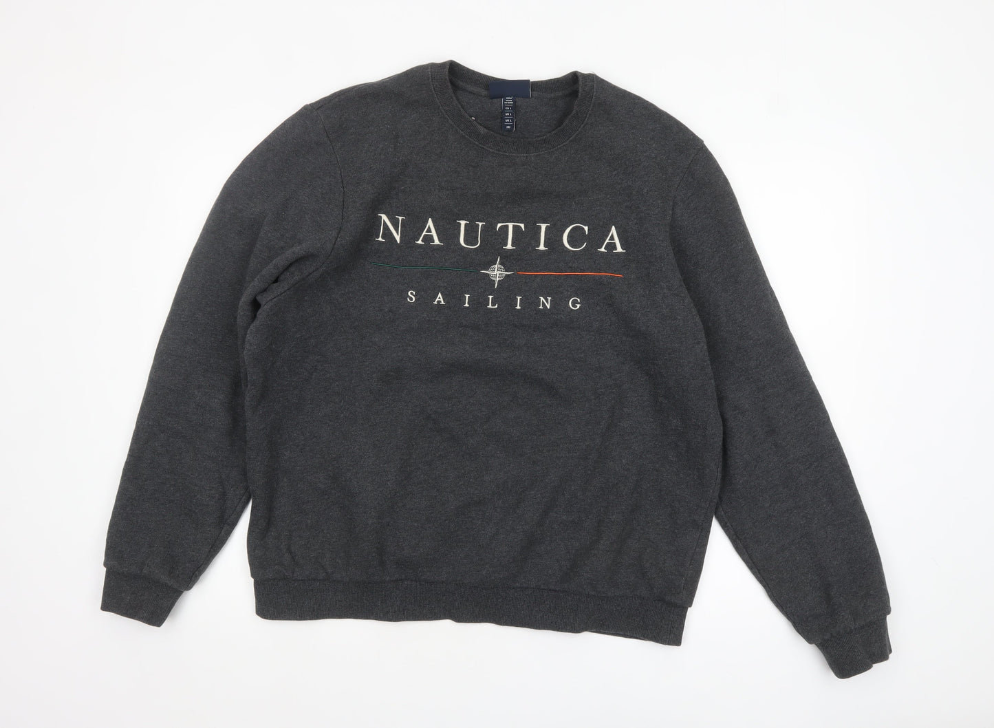 Nautica Men’s Grey Logo Sailing Sweatshirt L Pullover Crew Neck