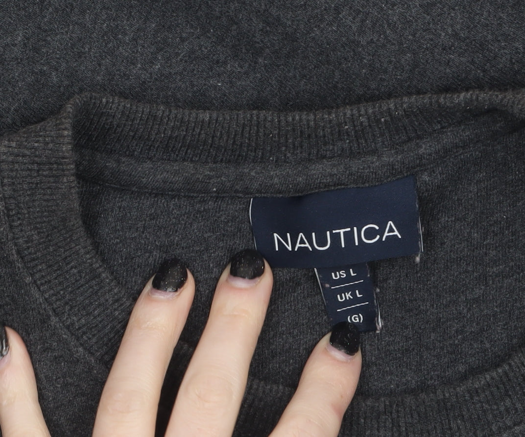 Nautica Men’s Grey Logo Sailing Sweatshirt L Pullover Crew Neck