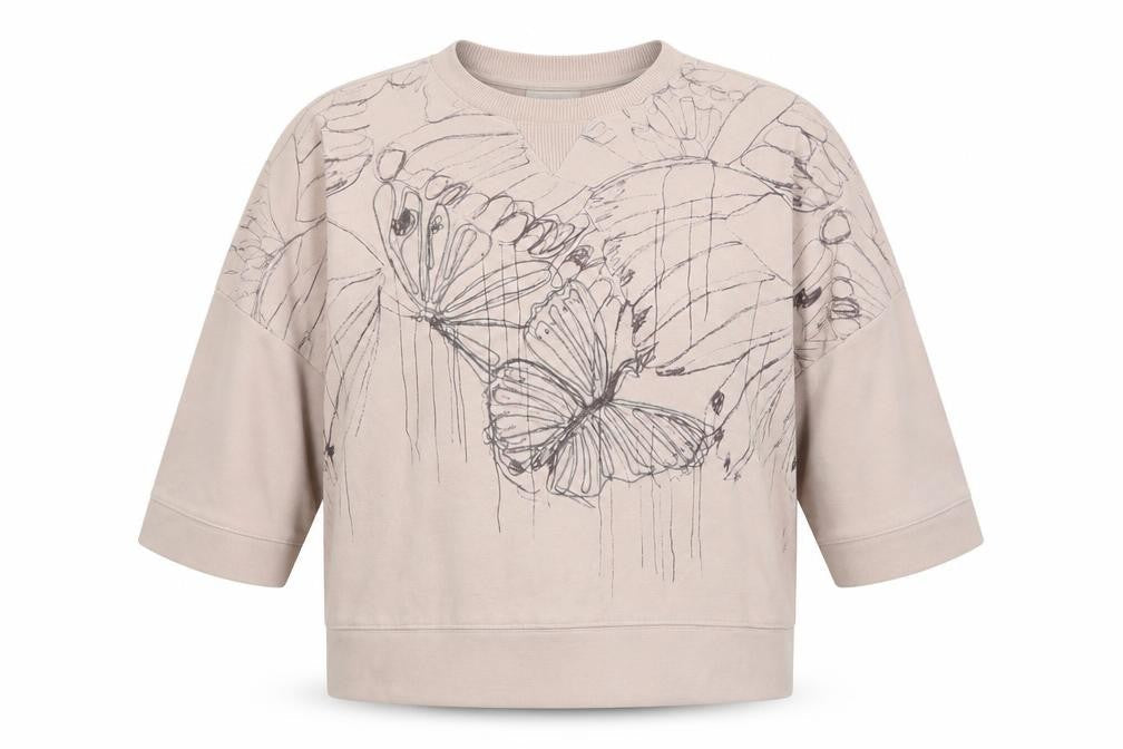 Ted Baker Women Beige Butterfly Print Jersey Top Size 10
