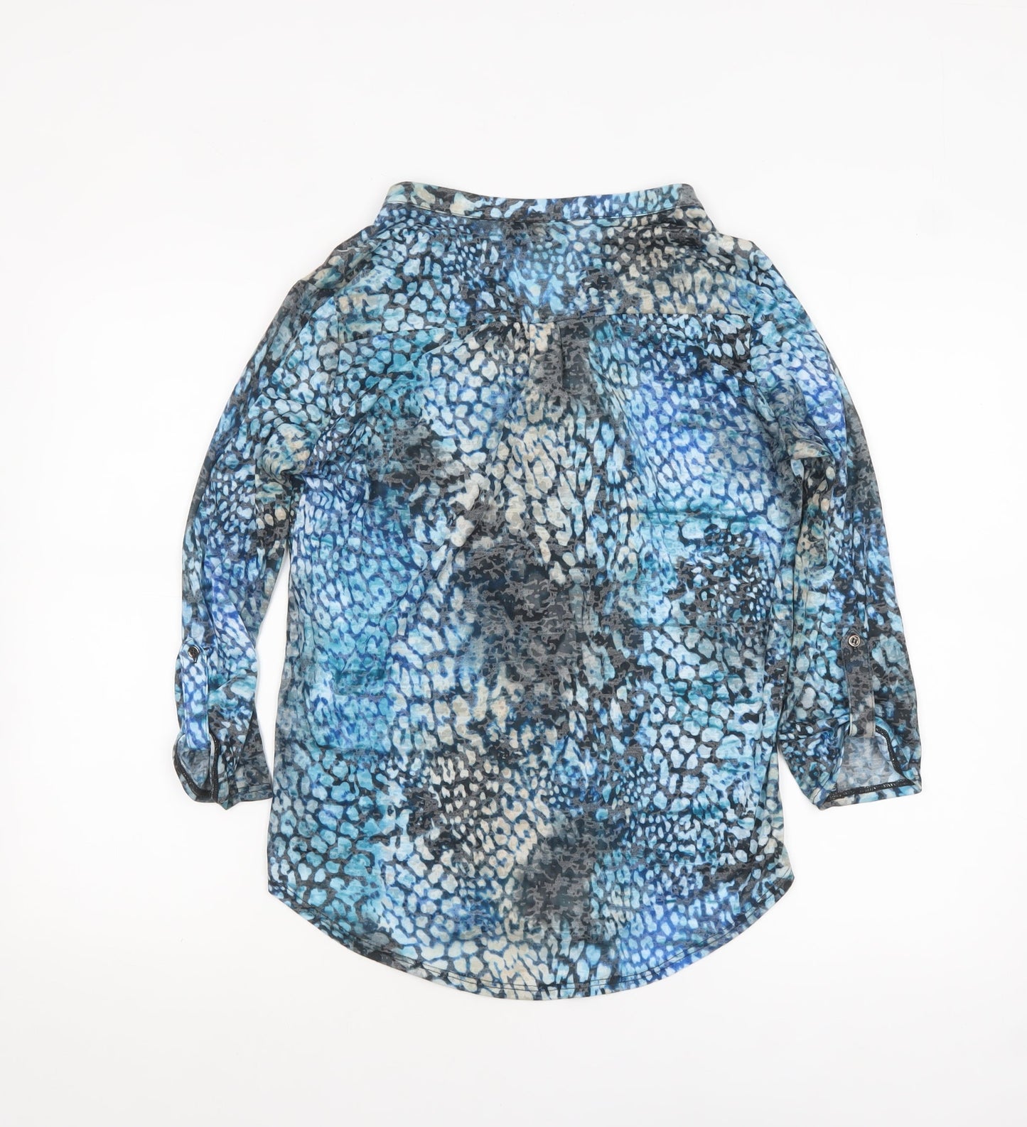 Wallis Womens Blue Animal Print Sheer Tunic Blouse Size S
