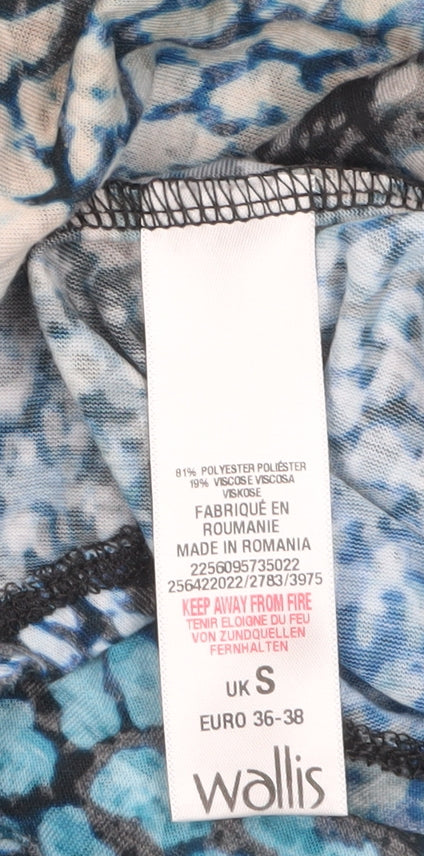 Wallis Womens Blue Animal Print Sheer Tunic Blouse Size S