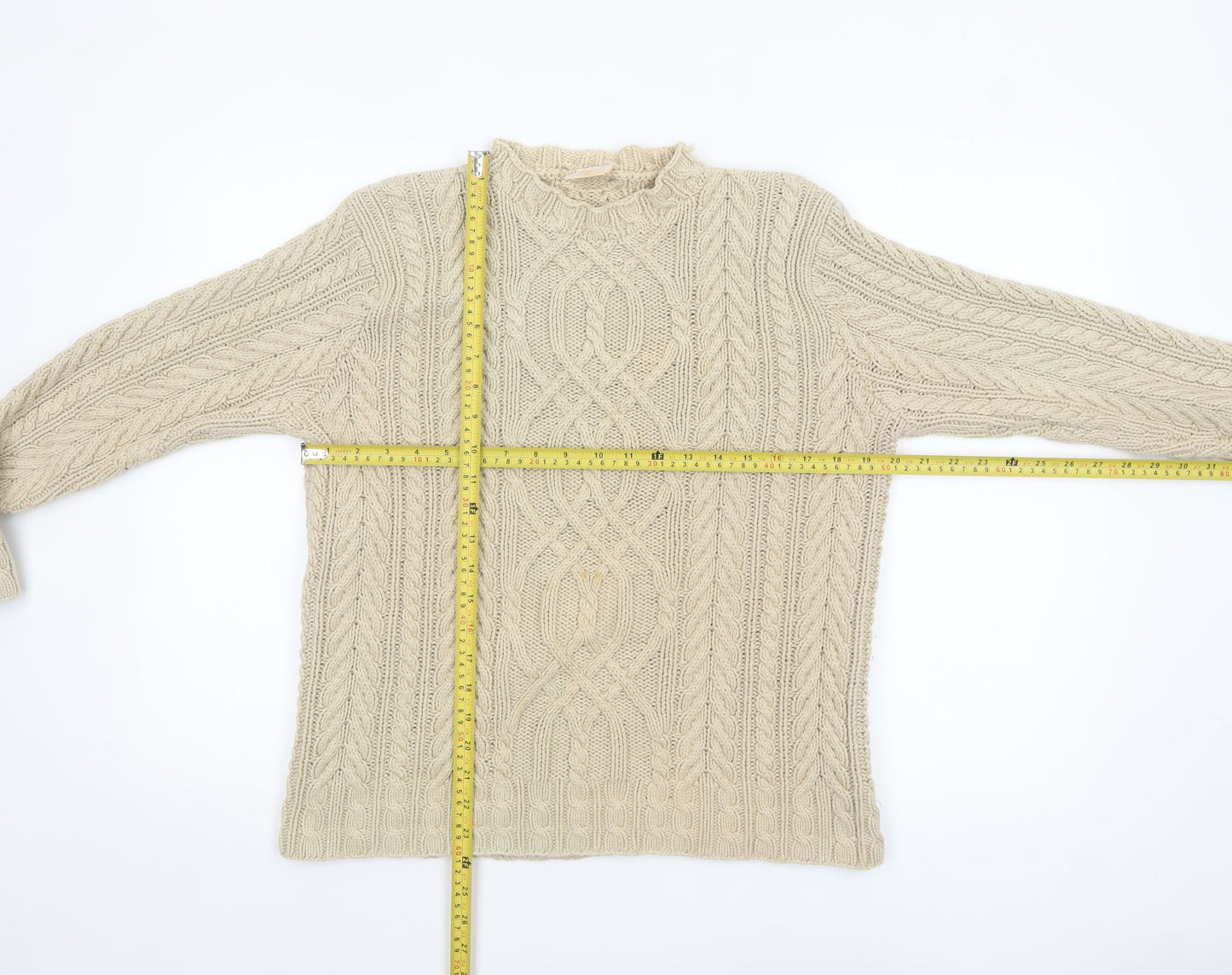 Country Casuals Women Beige Cable-Knit Cotton Jumper L