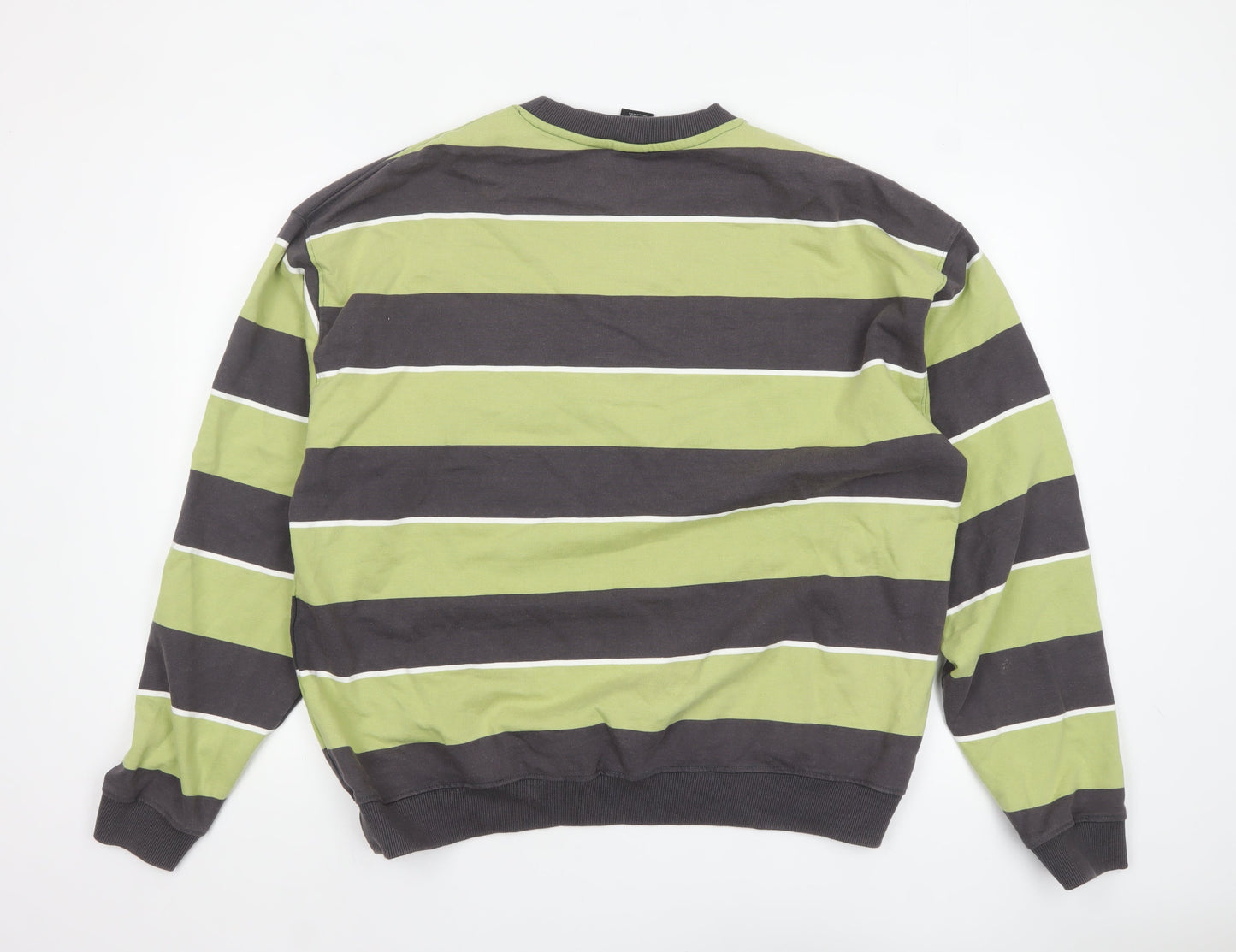 iets frans Men’s Green Striped Cotton Crew Neck Sweatshirt L