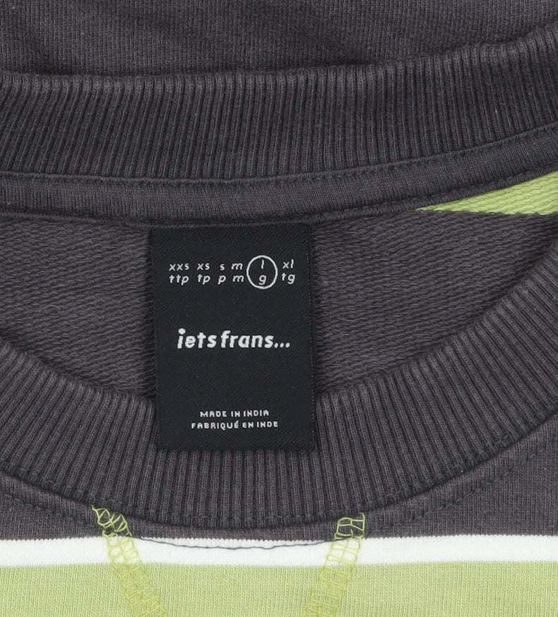 iets frans Men’s Green Striped Cotton Crew Neck Sweatshirt L