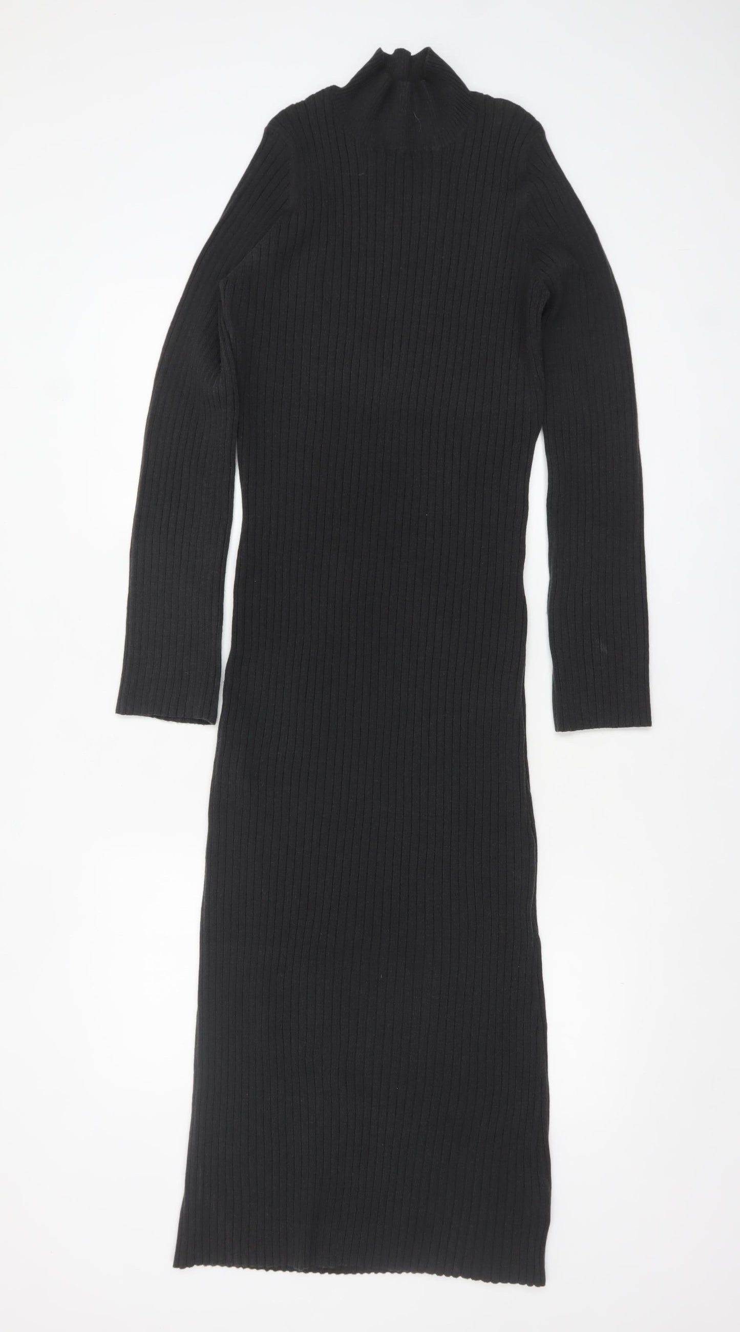 ASOS DESIGN Women's Black Size 12 Long Sleeve Ribbed Knit Bodycon Midi Dress