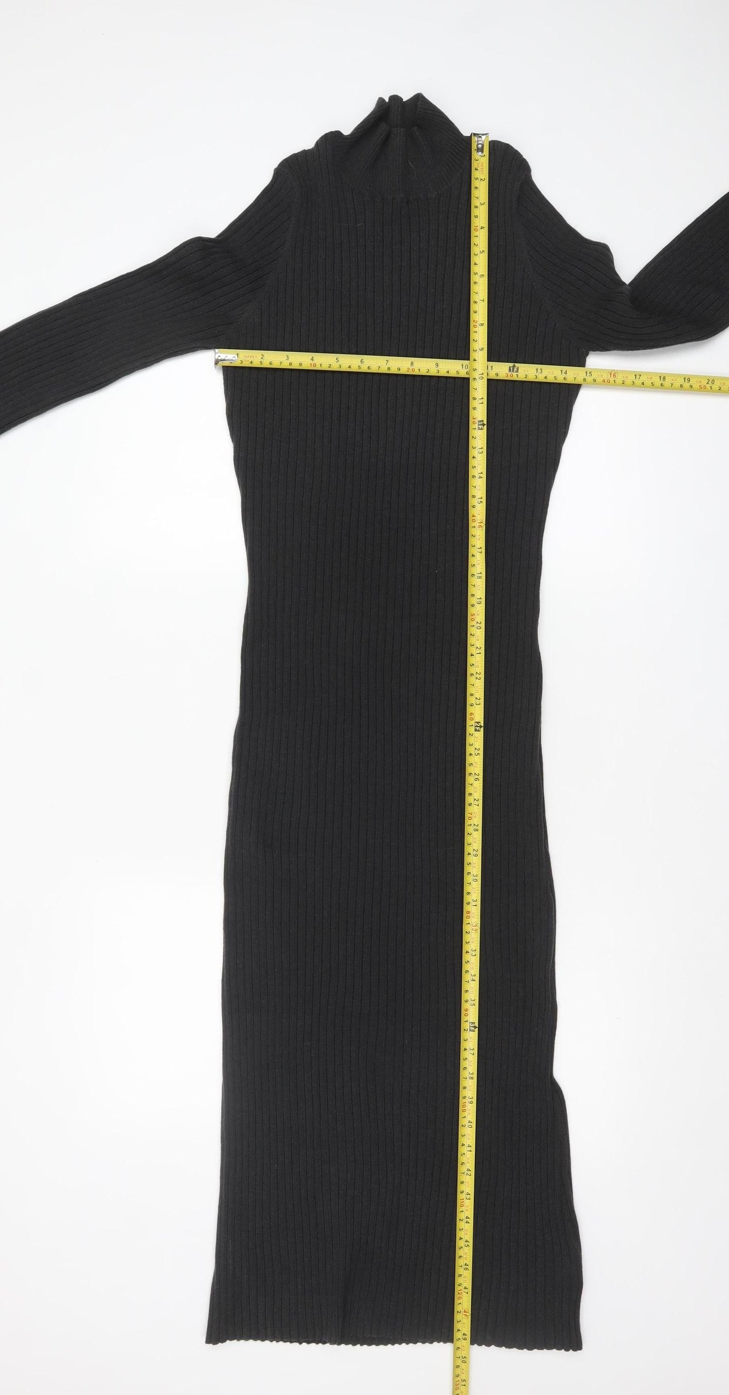 ASOS DESIGN Women's Black Size 12 Long Sleeve Ribbed Knit Bodycon Midi Dress