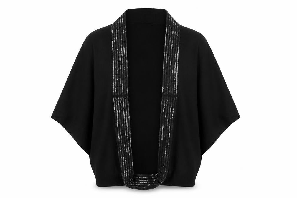 Ann Taylor Loft Women's Black Merino Wool Sequin Shrug L