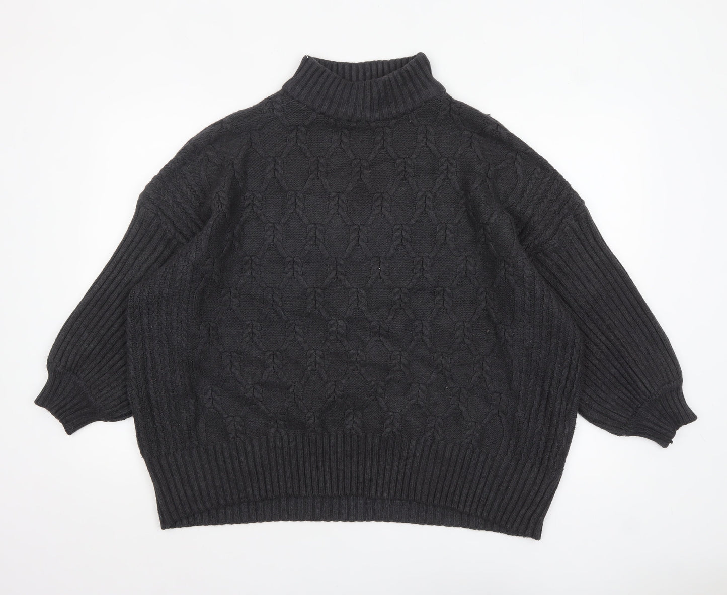 JD Williams Women Black Size 28/30 Cable-Knit Roll Neck Jumper