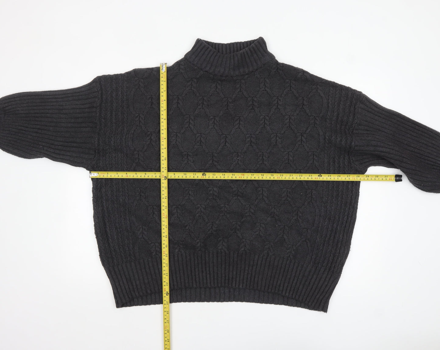 JD Williams Women Black Size 28/30 Cable-Knit Roll Neck Jumper