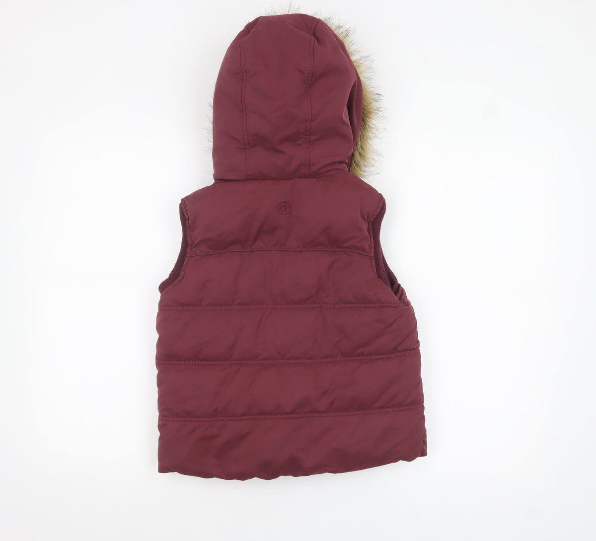 FatFace Girls Red Hooded Faux Fur Lined Puffer Gilet 8-9 Years