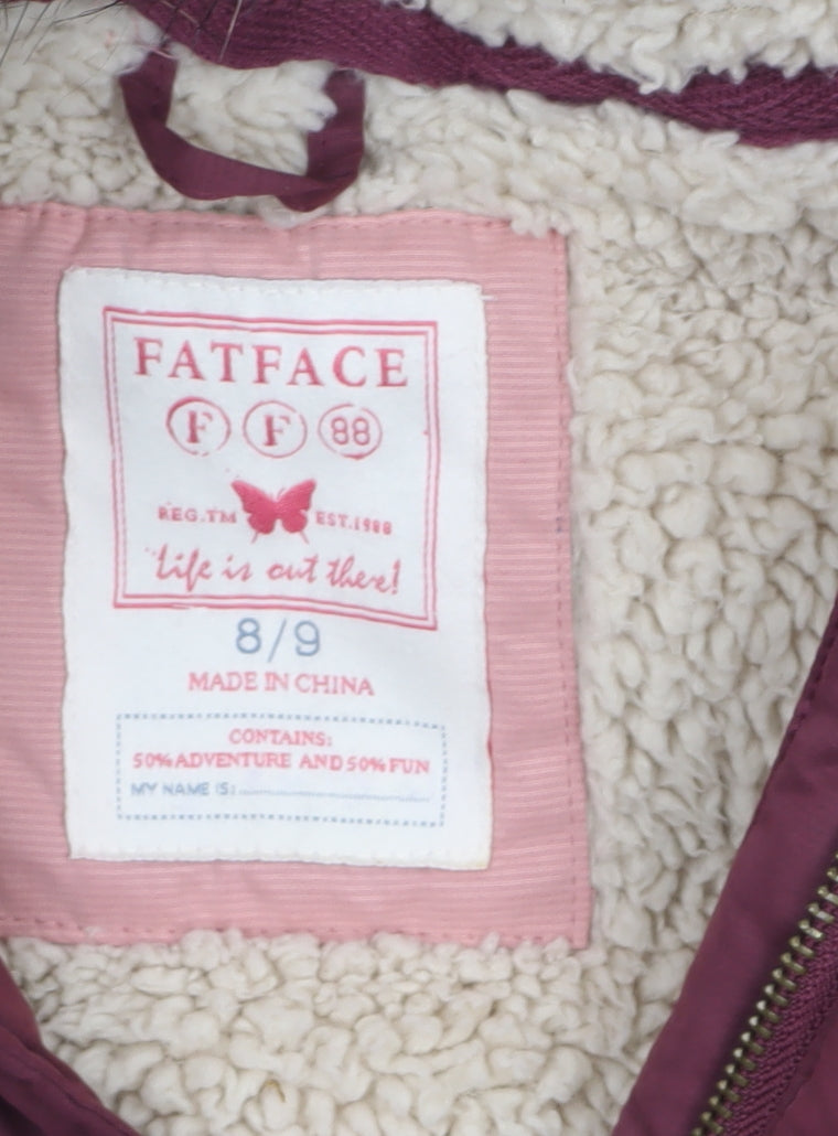FatFace Girls Red Hooded Faux Fur Lined Puffer Gilet 8-9 Years
