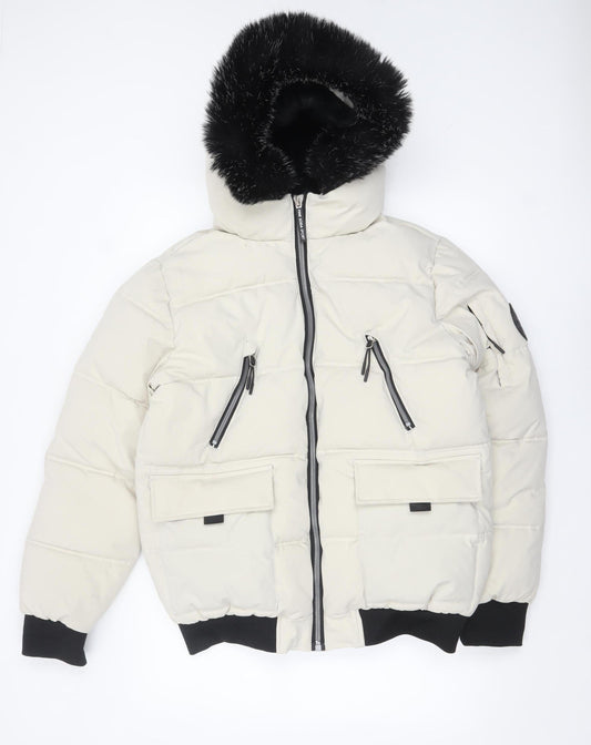 Pink Soda Sport Women’s Ivory Puffer Jacket Size 12 Hooded Winter Coat