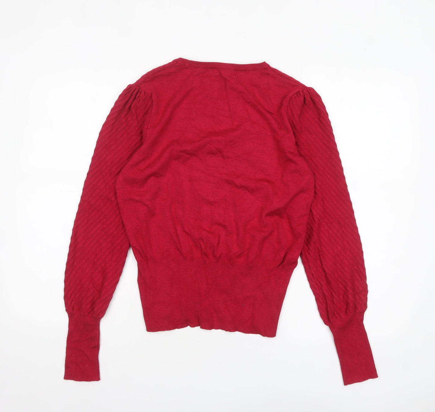 Marks and Spencer Women Red Size 12 Crew Neck Puff Sleeve Pullover Jumper