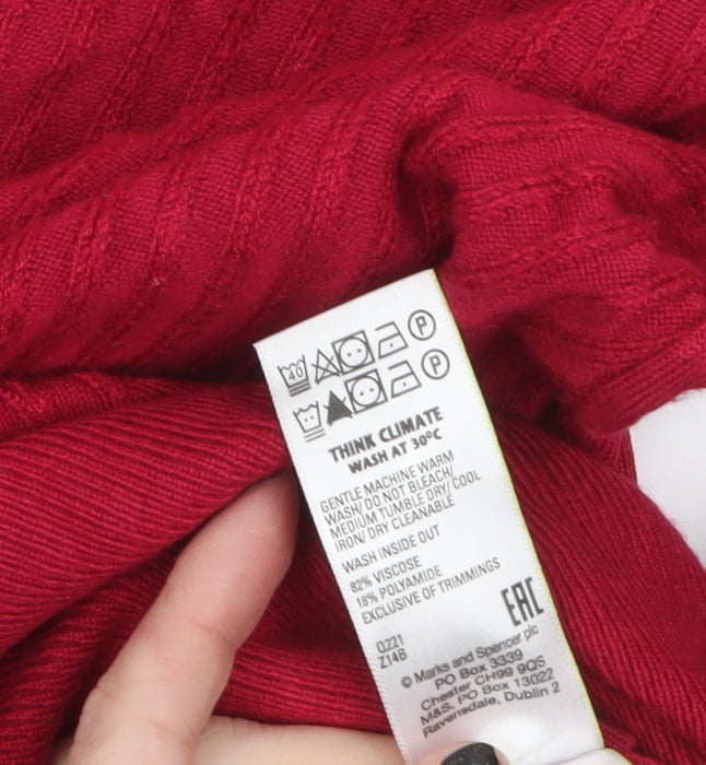 Marks and Spencer Women Red Size 12 Crew Neck Puff Sleeve Pullover Jumper