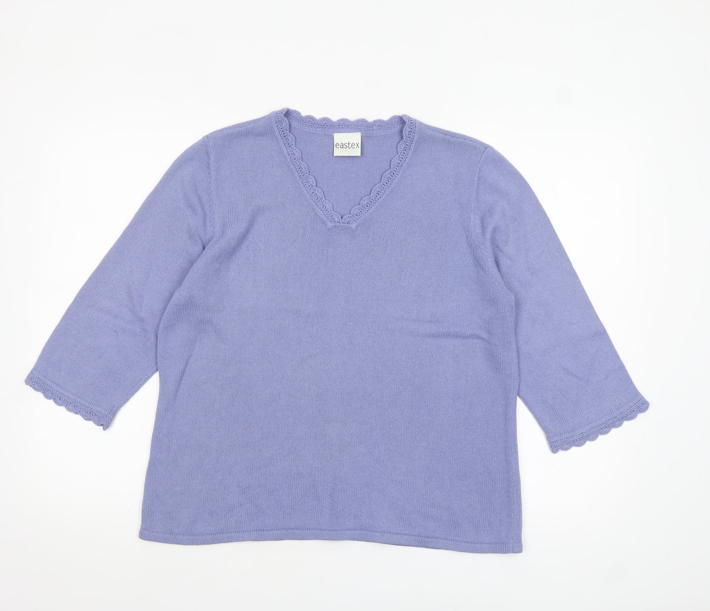 Eastex Women's Purple Knit V-Neck 3/4 Sleeve Pullover Jumper Size 16