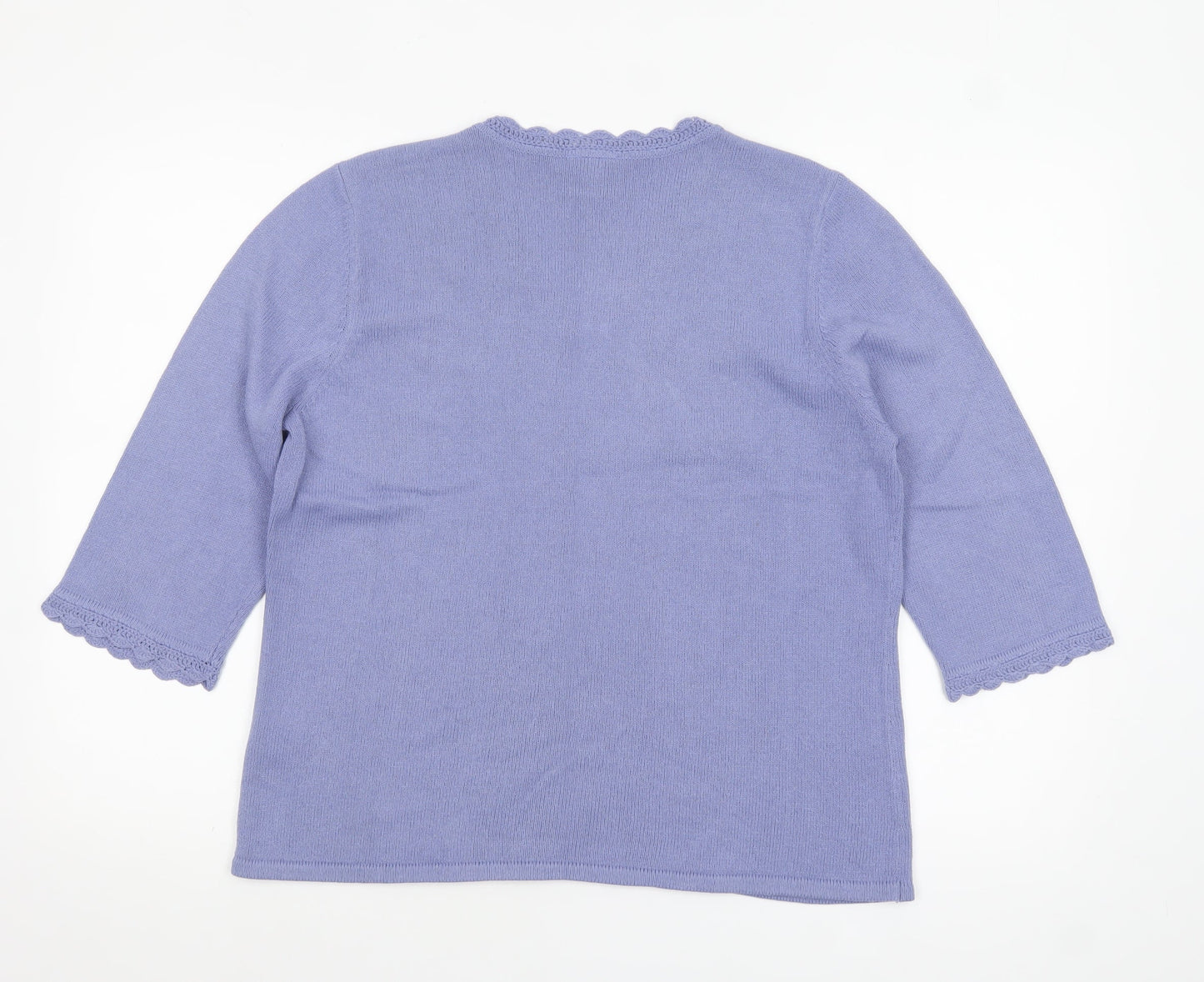 Eastex Women's Purple Knit V-Neck 3/4 Sleeve Pullover Jumper Size 16