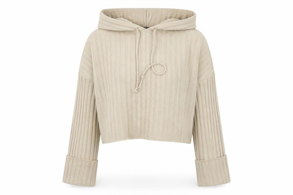Quiz Womens Beige Hooded Rib Knit Cropped Jumper Size S
