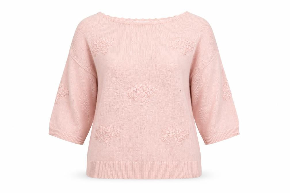 ESSENTIALS Womens Pink Embroidered Boat Neck Pullover Jumper Size 10/12