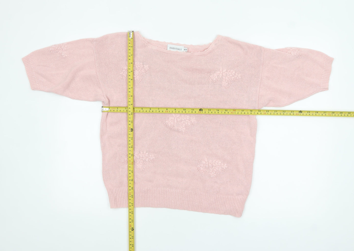 ESSENTIALS Womens Pink Embroidered Boat Neck Pullover Jumper Size 10/12