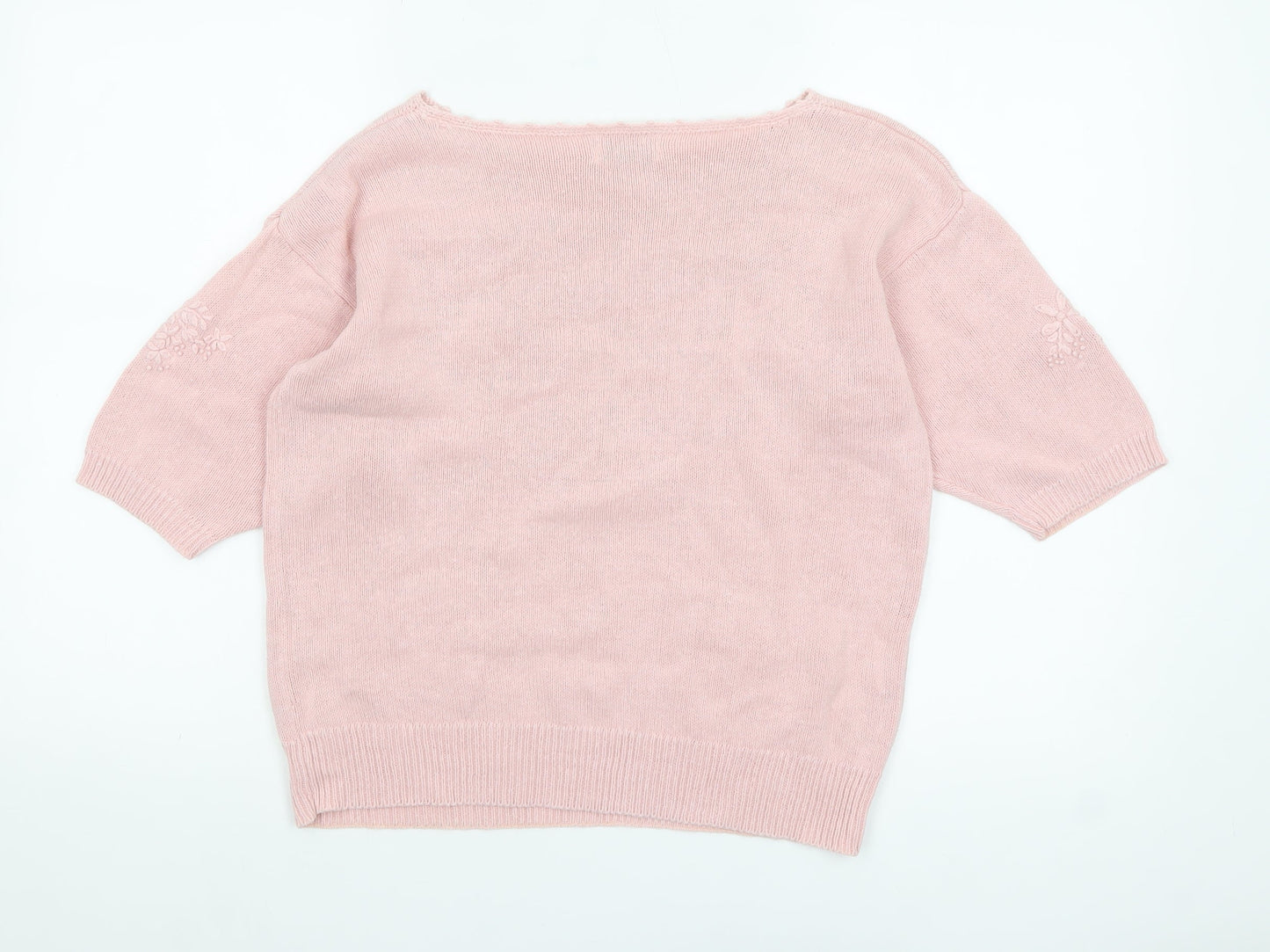 ESSENTIALS Womens Pink Embroidered Boat Neck Pullover Jumper Size 10/12