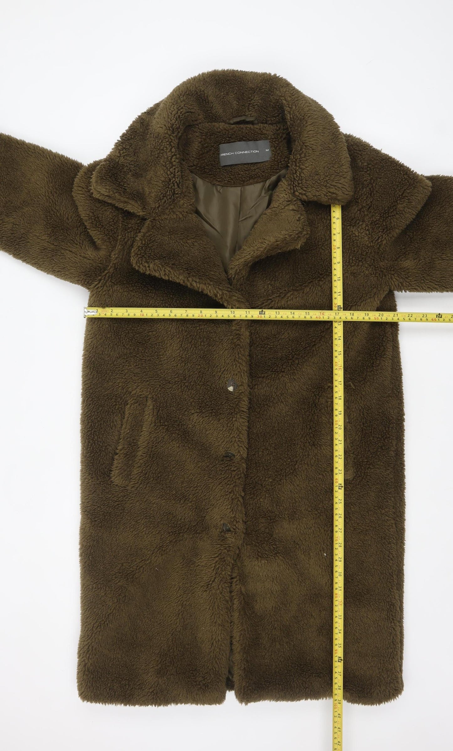 French Connection Womens Brown Long Fleece Coat Size M