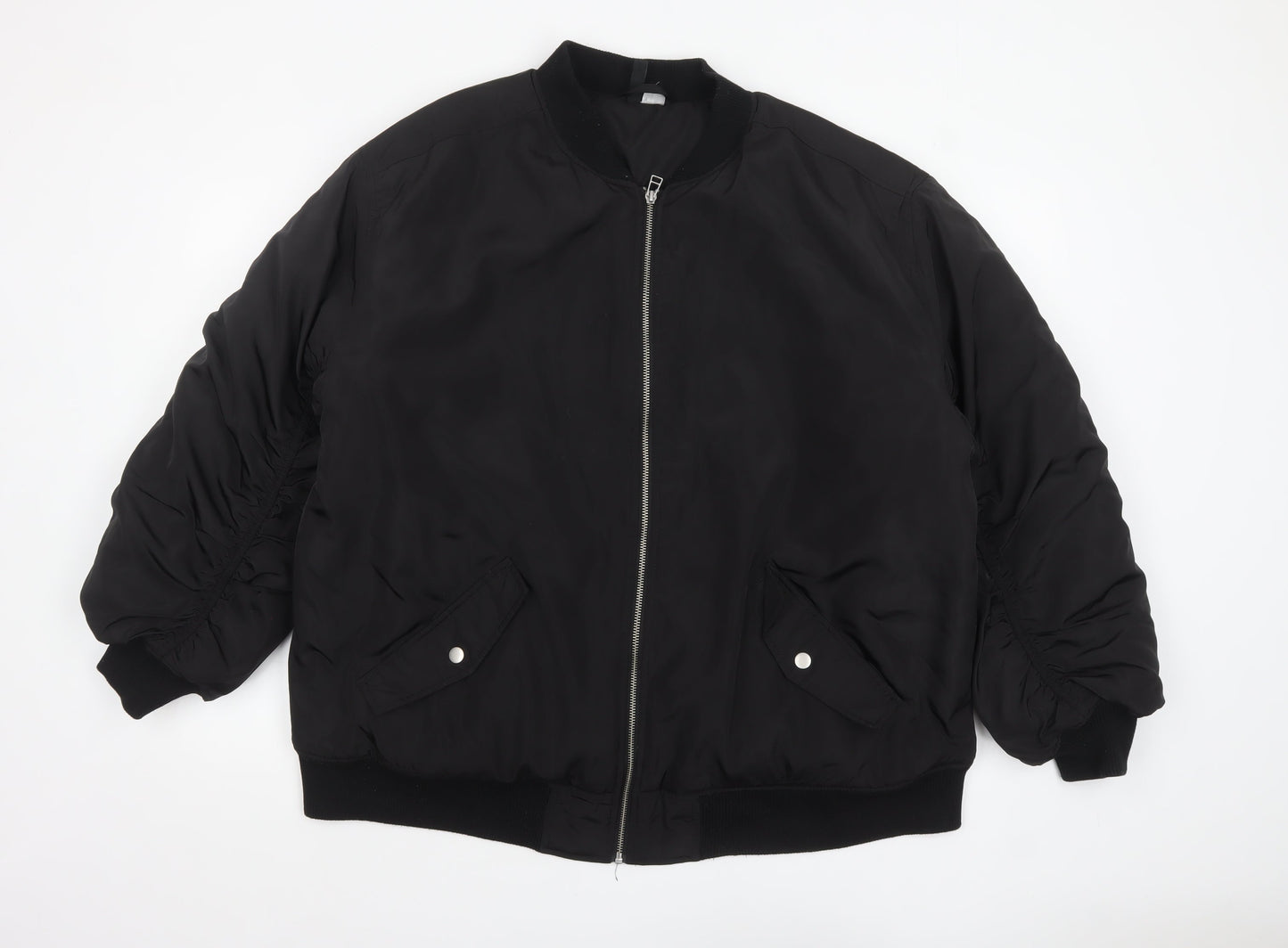 H&M Divided Women's Black Bomber Jacket Size 12 Polyester Zip Lined
