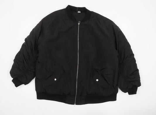 H&M Divided Women's Black Bomber Jacket Size 12 Polyester Zip Lined
